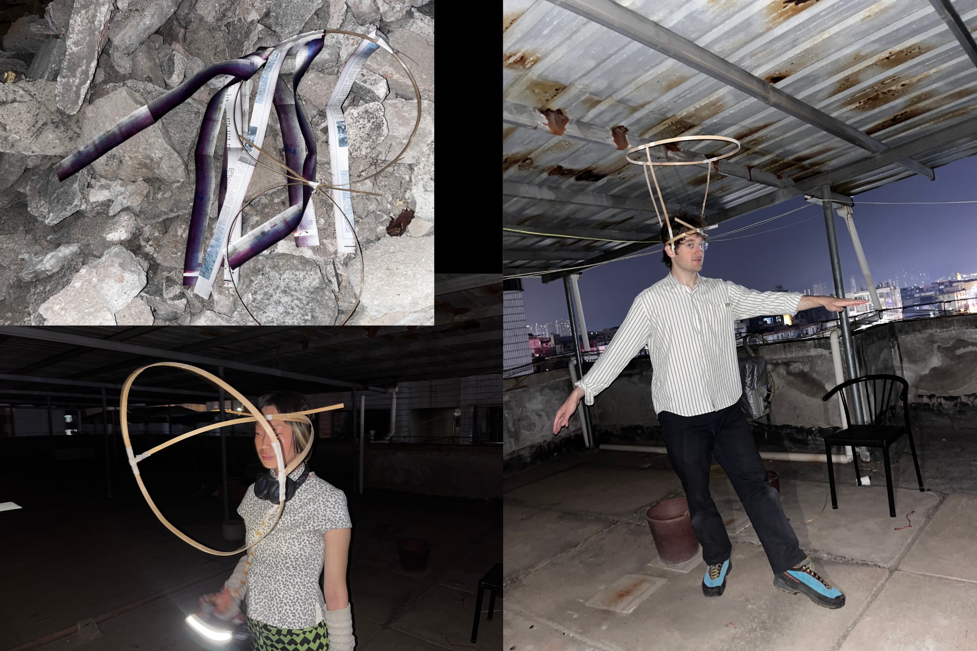 collage of pictures showing people wearing three different headpieces